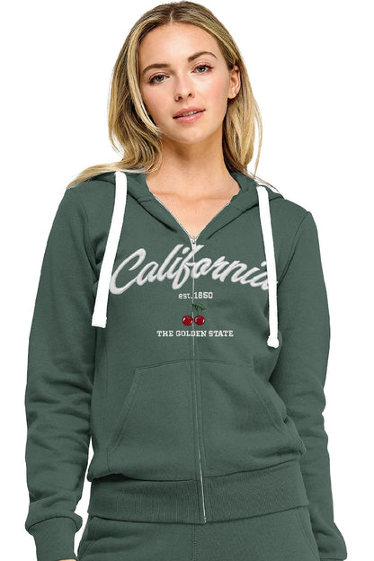 カリフォルニア刺繍 プラスサイズ ジップアップフーディー