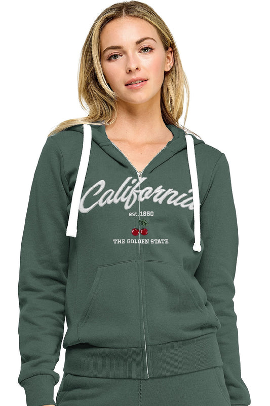 カリフォルニア刺繍 プラスサイズ ジップアップフーディー