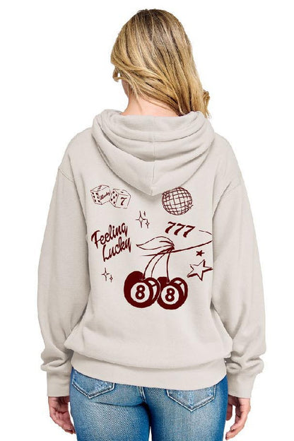 Feeling Lucky バック刺繍 チェリーモチーフ フード付スウェット