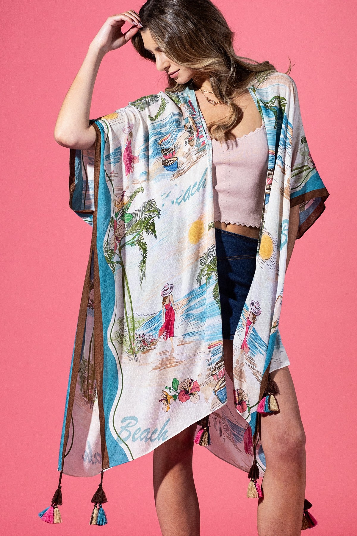 ビンテージビーチ タッセル付き  Urbanista キモノカバーアップ