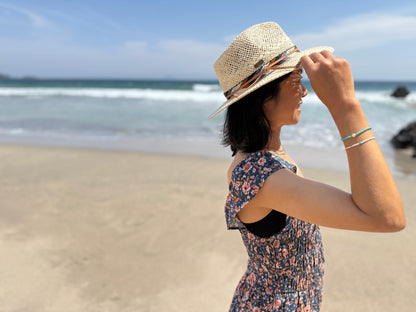 SunNSand ペーパーストロー サファリハット｜ナチュラル編み×柄ベルト