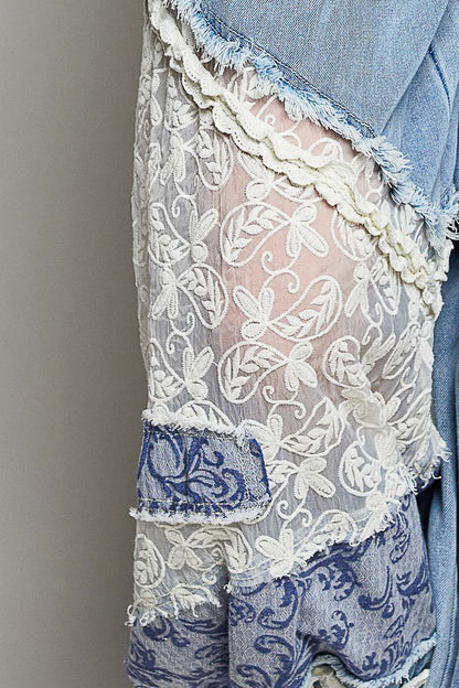 POL クロシェ＆レース切替 デニムジョガーパンツ