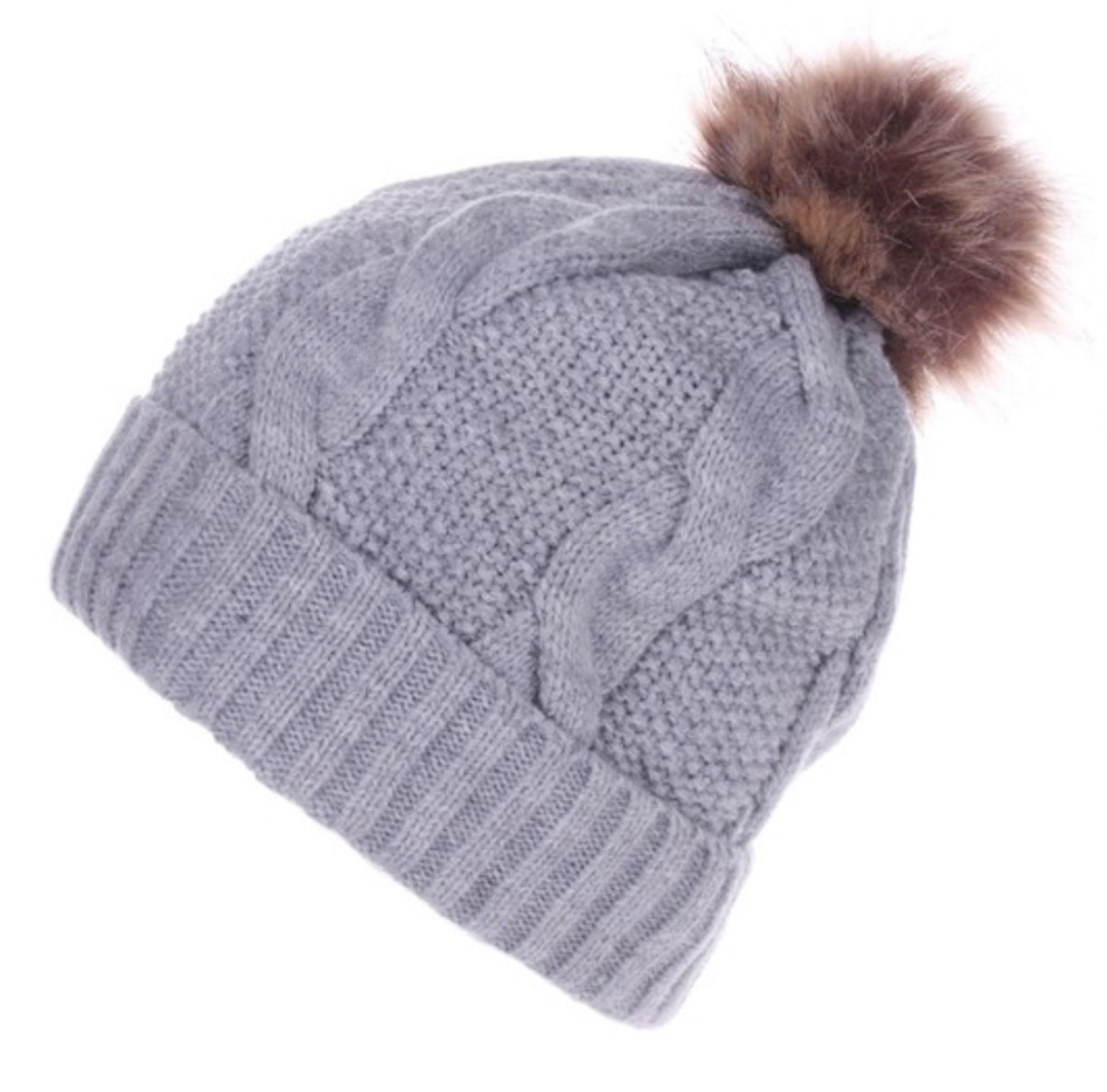 インナーボアケーブルニット帽 ポンポン付き