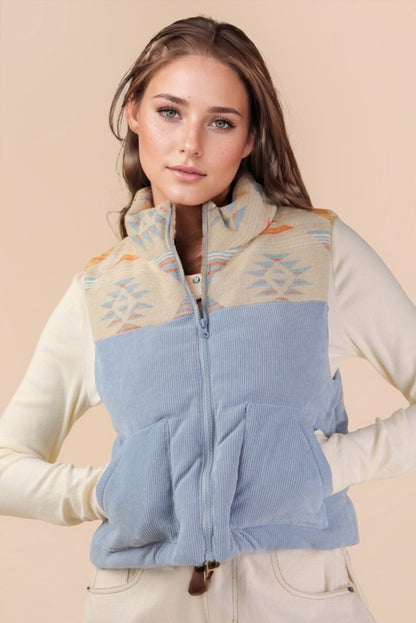 オルテガ柄 コーデュロイ ボアベスト