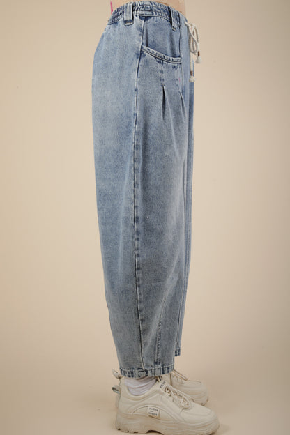 ウォッシュドデニム バレルレッグパンツ