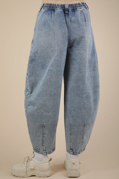 ウォッシュドデニム バレルレッグパンツ