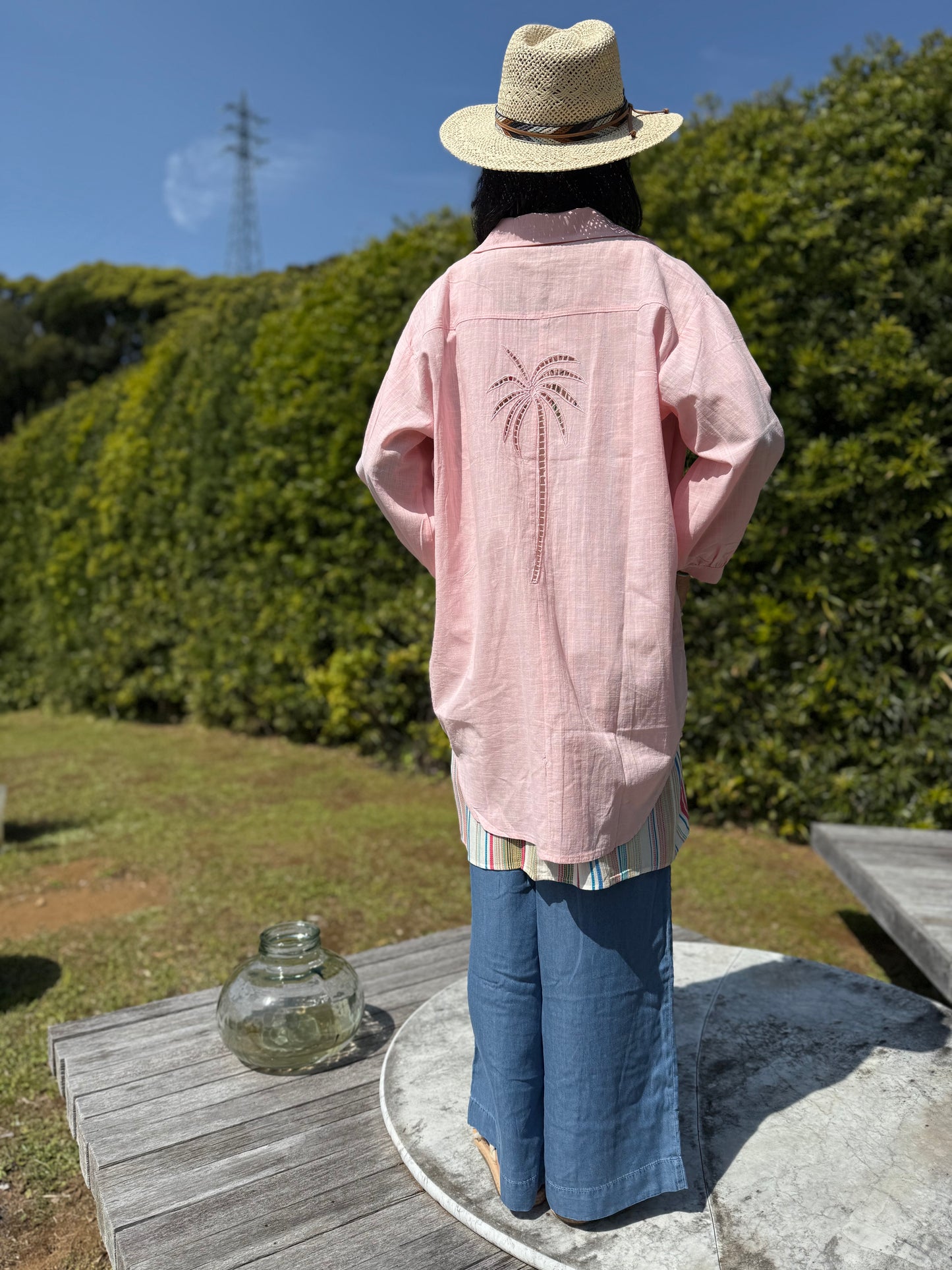 パームツリー刺繍 リラックスフィットシャツ De Vave