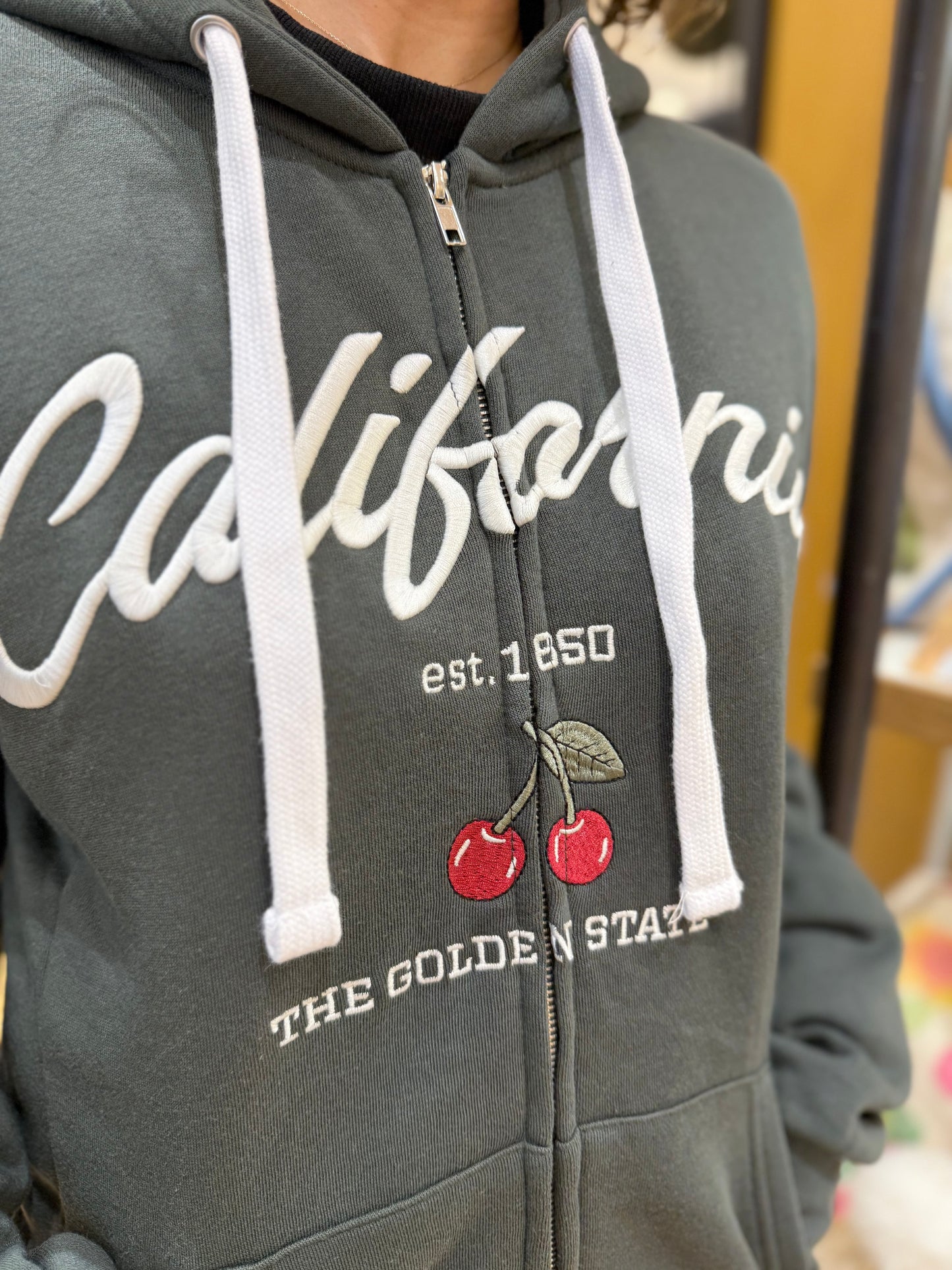 カリフォルニア刺繍 プラスサイズ ジップアップフーディー