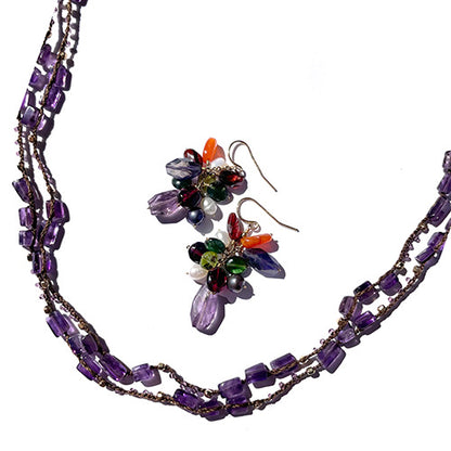 マチュピチュジュエリー 【アメジスト/スクエア/14kgf】シルクスレッドラップブレス/NK パープル&14kgfビーズ