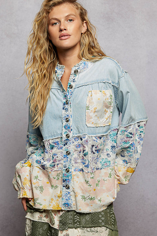 POL プリント切替 バルーンスリーブジャケット