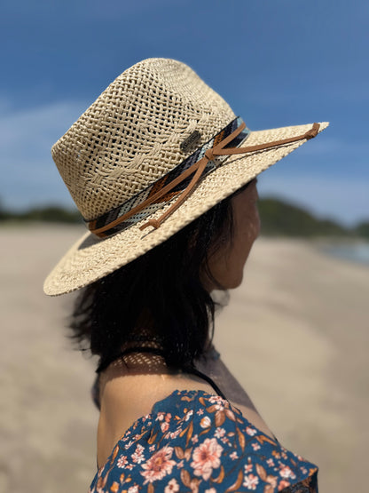 SunNSand ペーパーストロー サファリハット｜ナチュラル編み×柄ベルト