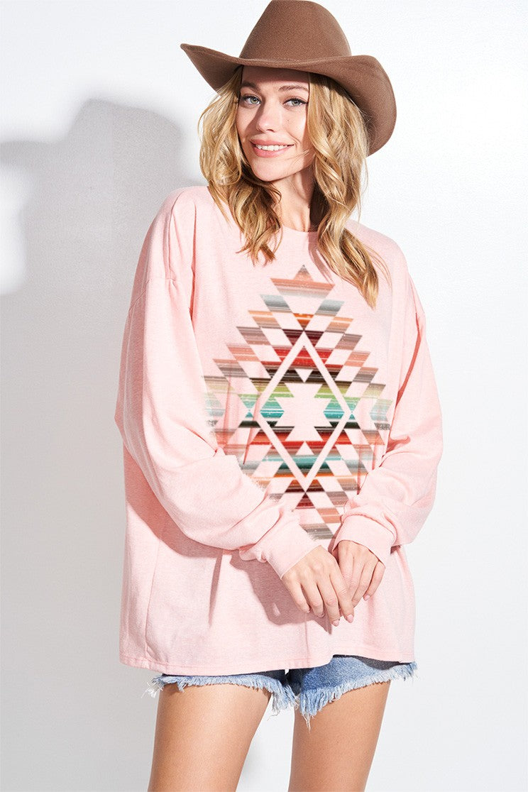 オルテガ柄 オーバーサイズ ロングスリーブトップス