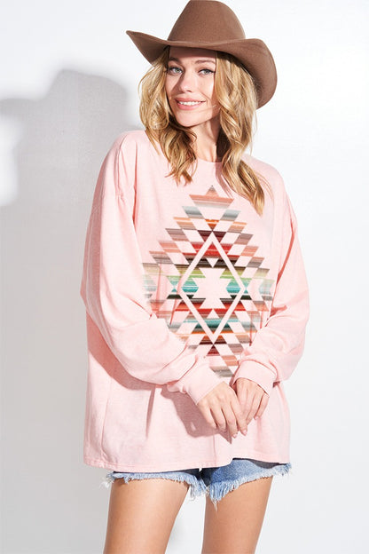 オルテガ柄 オーバーサイズ ロングスリーブトップス