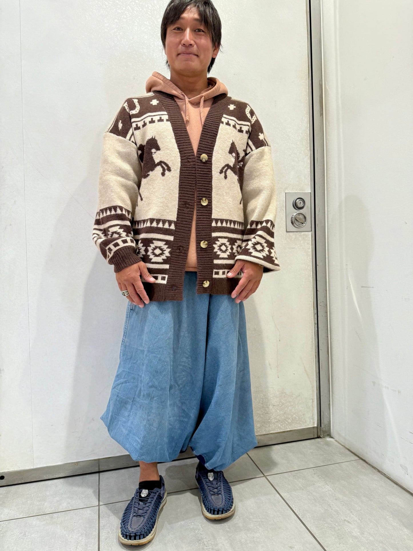 ホース柄 ウエスタン オーバーサイズ ニットカーディガン