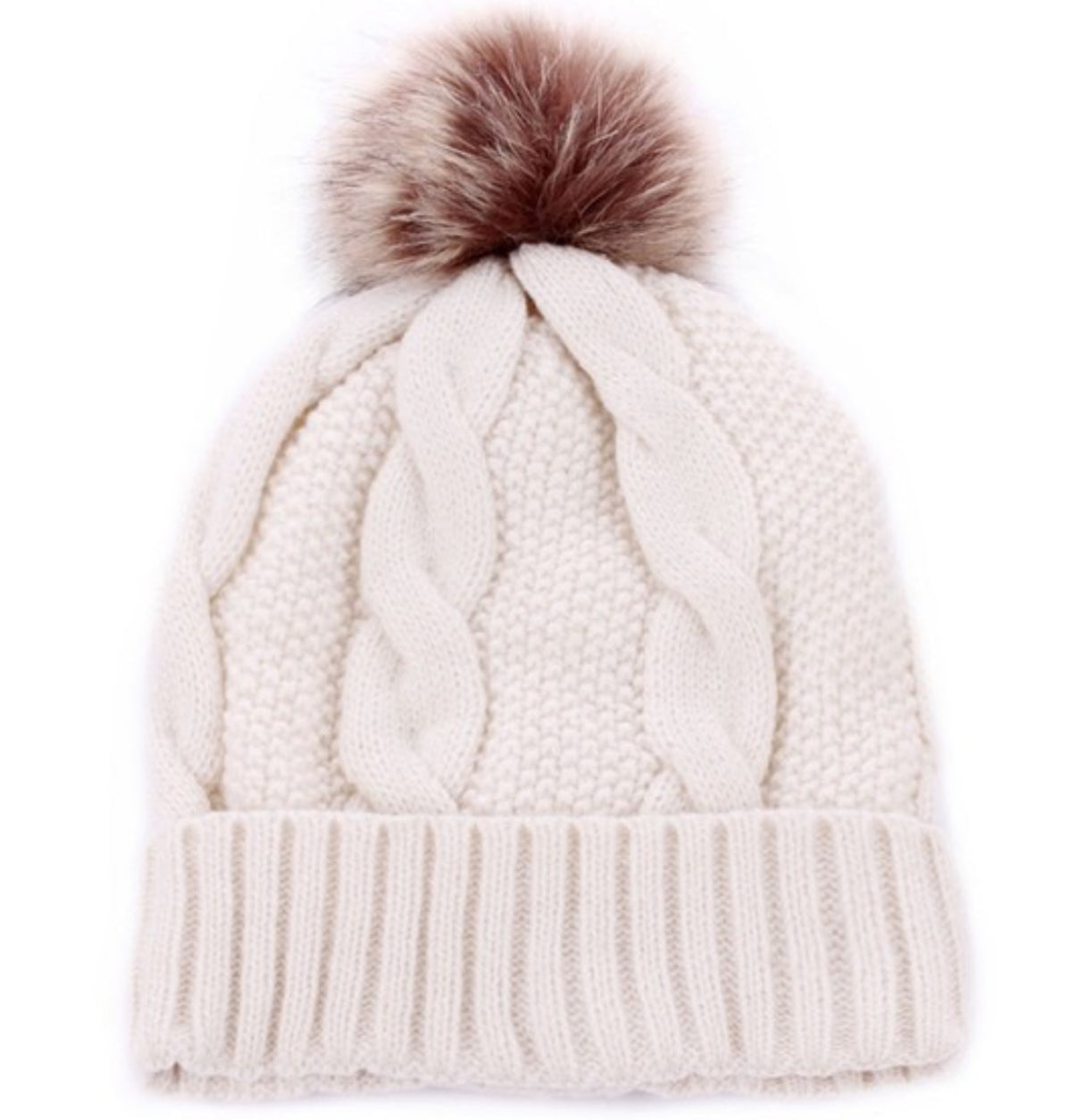 インナーボアケーブルニット帽 ポンポン付き