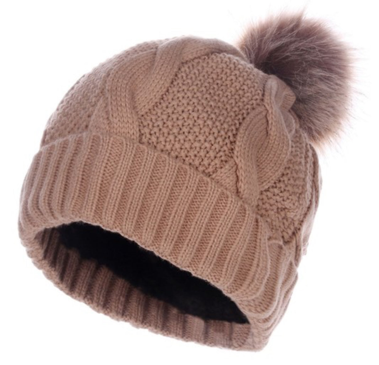 インナーボアケーブルニット帽 ポンポン付き