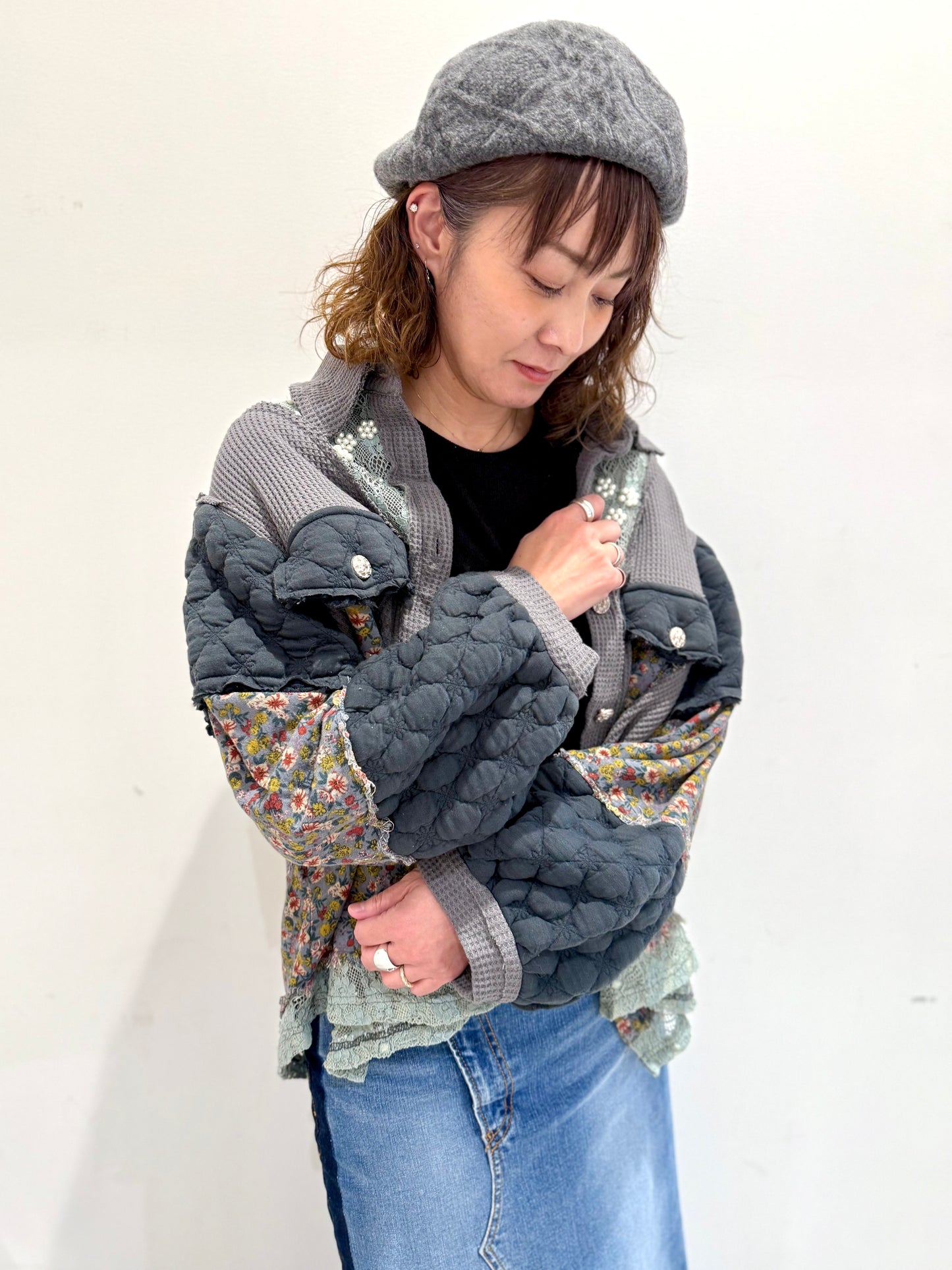 POL コントラストパッチ 花柄ジャケット