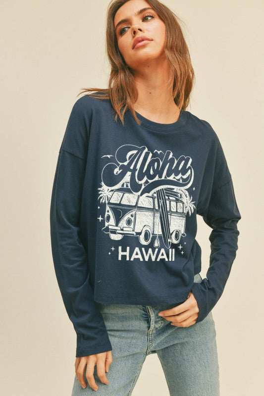 アロハハワイバス　クロップド丈ロングスリーブTシャツ