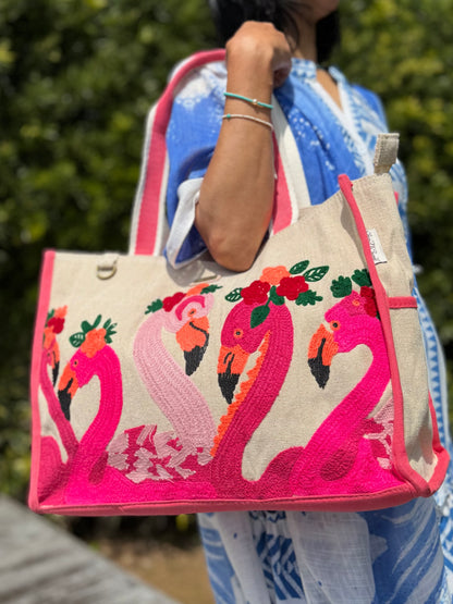 SunNSand フローラルフラミンゴ トートバッグ