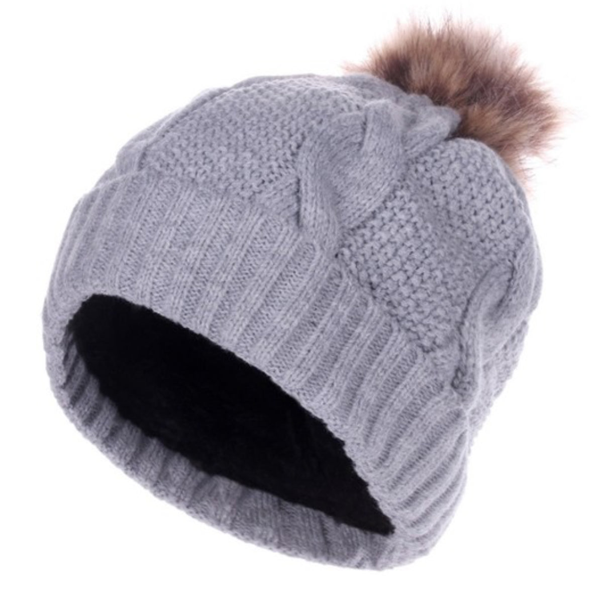 インナーボアケーブルニット帽 ポンポン付き