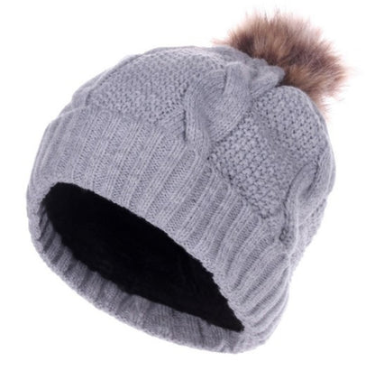 インナーボアケーブルニット帽 ポンポン付き