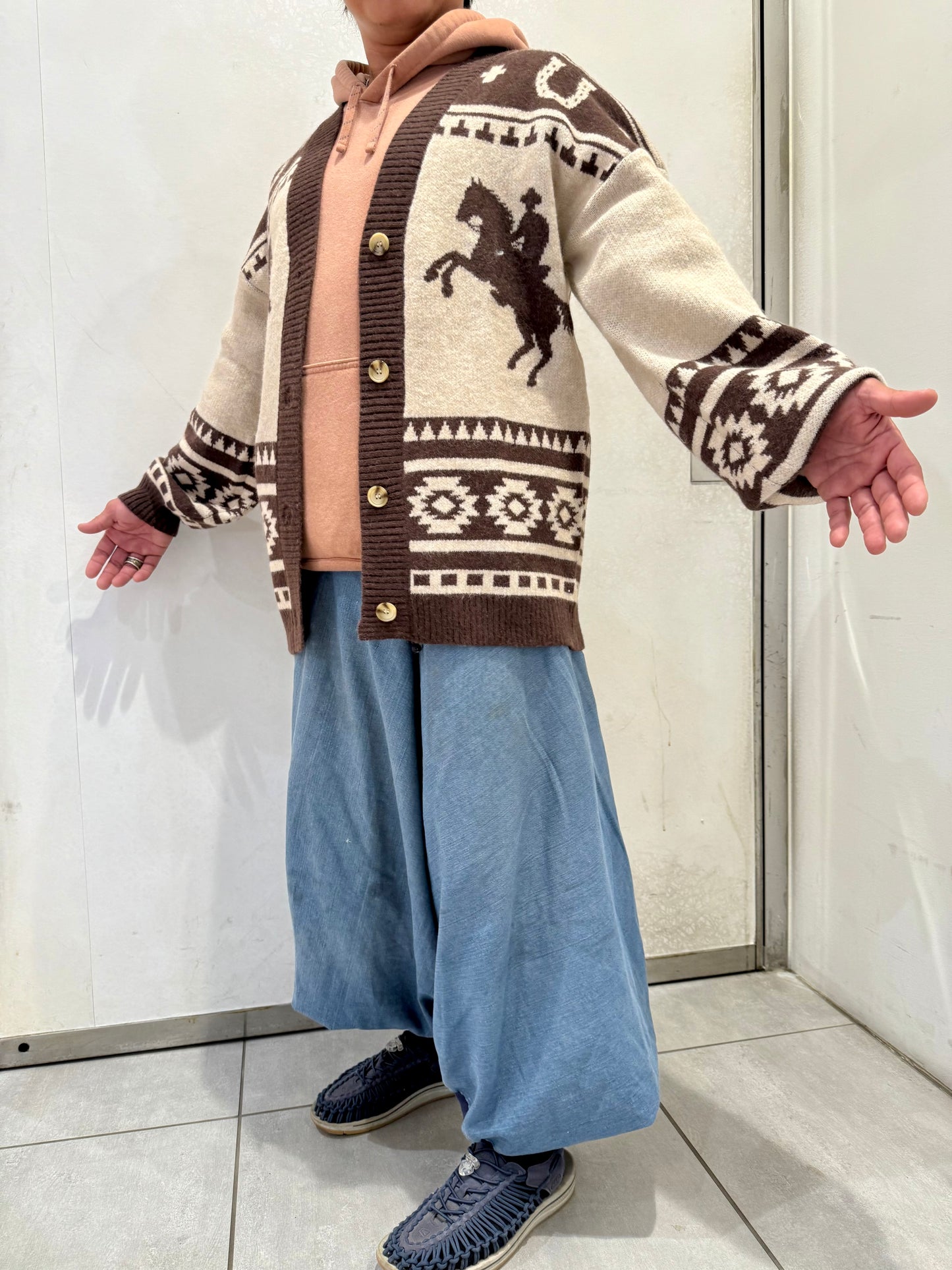 ホース柄 ウエスタン オーバーサイズ ニットカーディガン