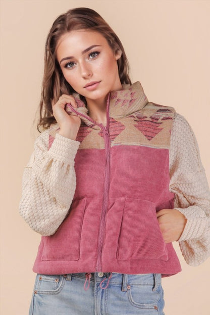 オルテガ柄 コーデュロイ ボアベスト