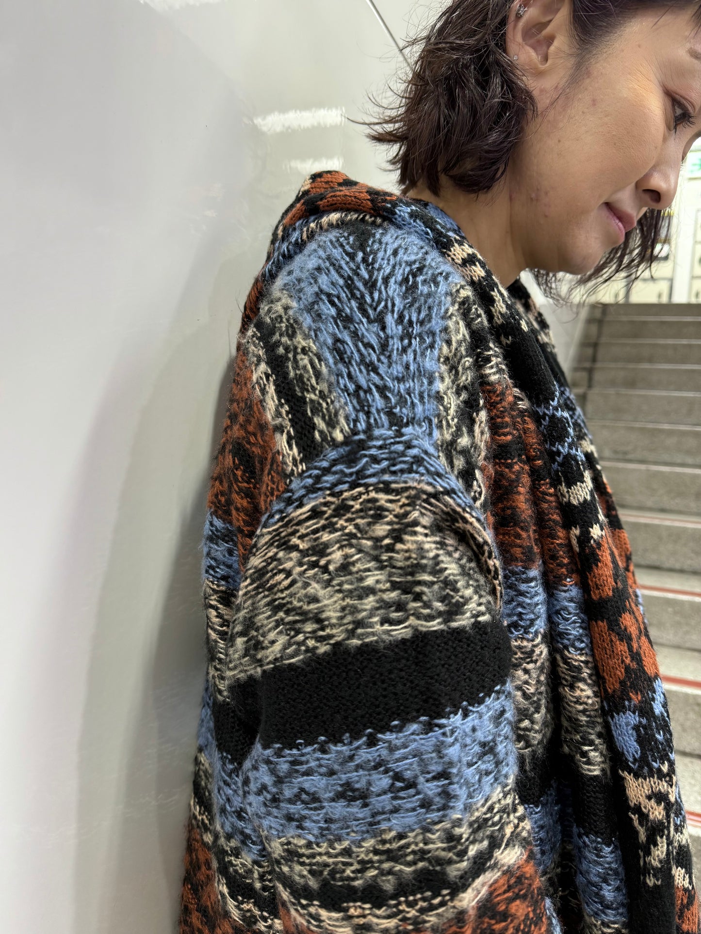 LOVESTITCH ボヘミアンストライプ フード付きニットカーディガン