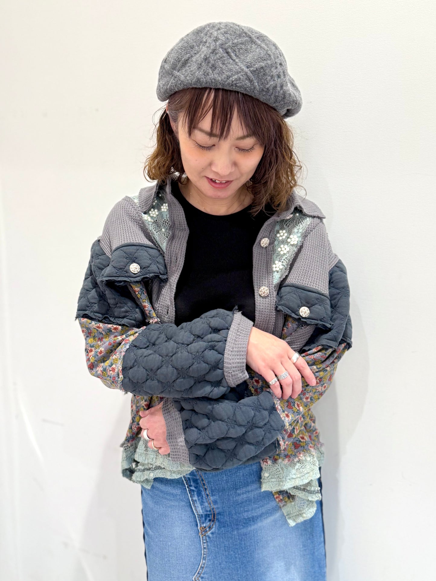 POL コントラストパッチ 花柄ジャケット