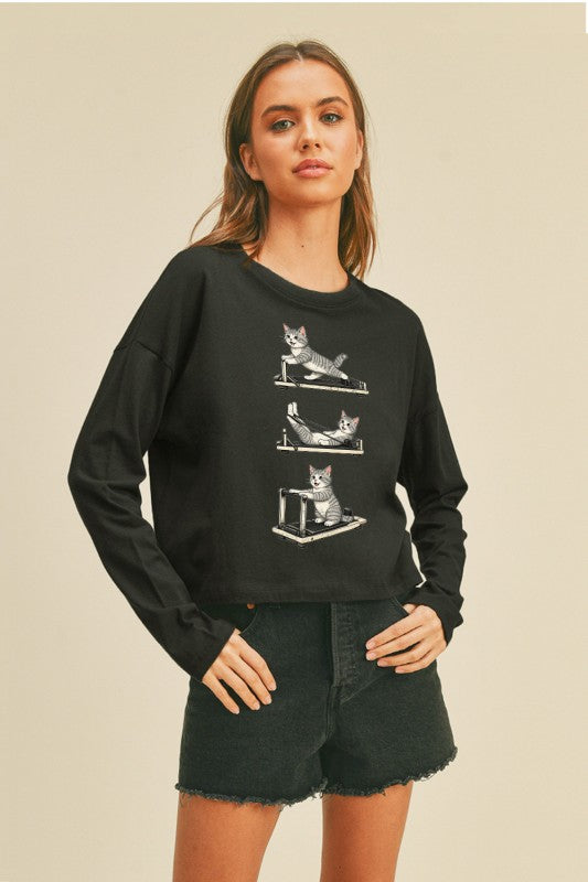 エクササイズキャット　クロップド丈ロングスリーブTシャツ