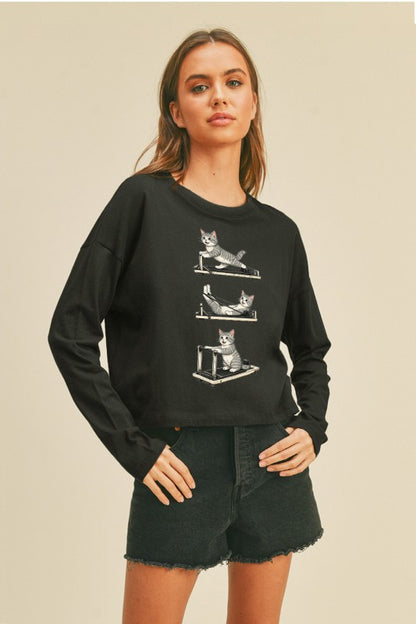 エクササイズキャット　クロップド丈ロングスリーブTシャツ
