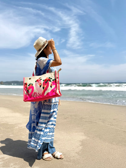 SunNSand フローラルフラミンゴ トートバッグ