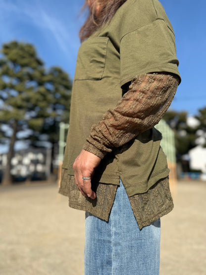 レース切替 長袖カットソー SALE 30%OFF