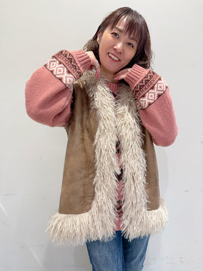 フェイクファー スエード調ベスト