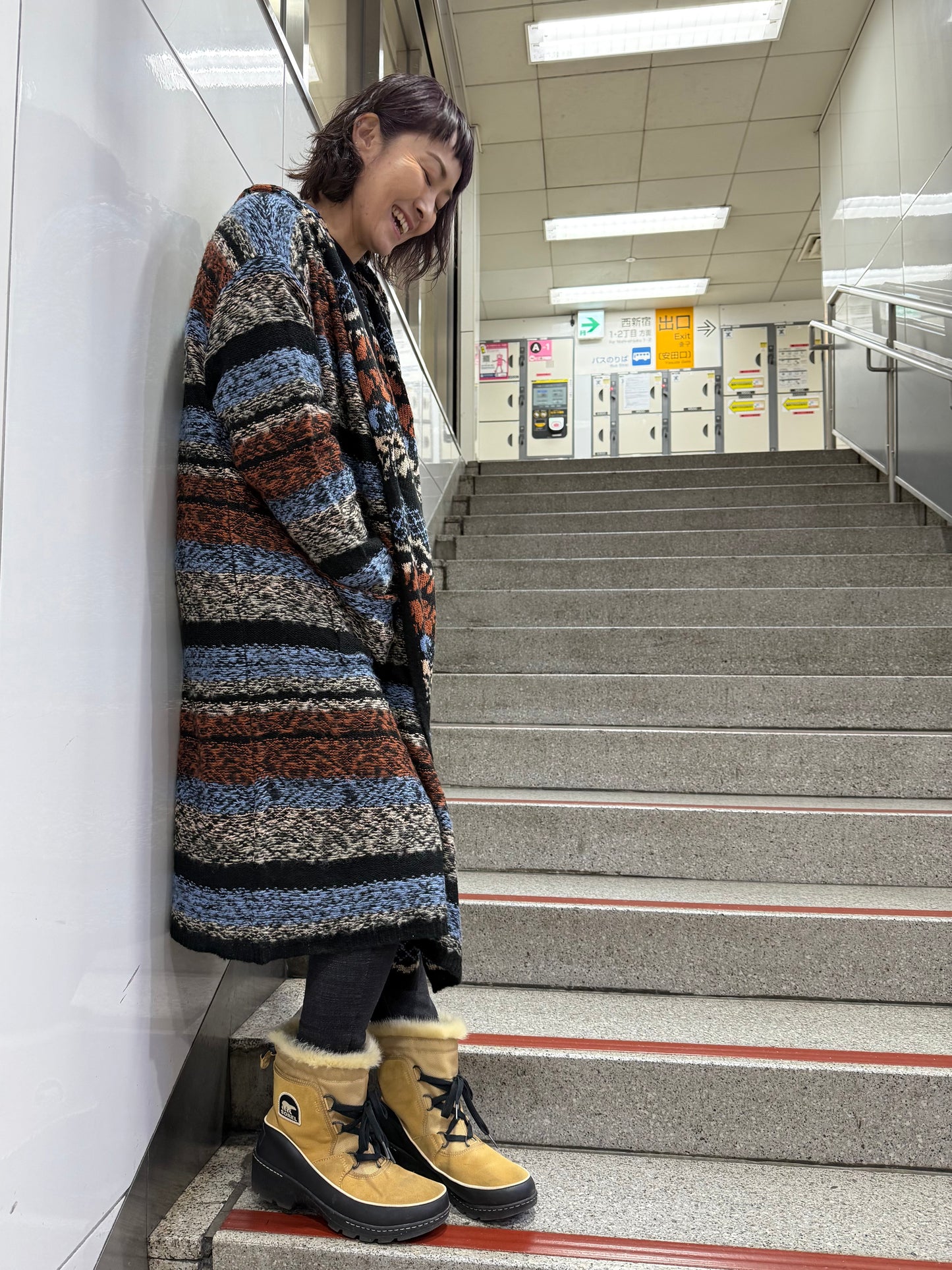 LOVESTITCH ボヘミアンストライプ フード付きニットカーディガン