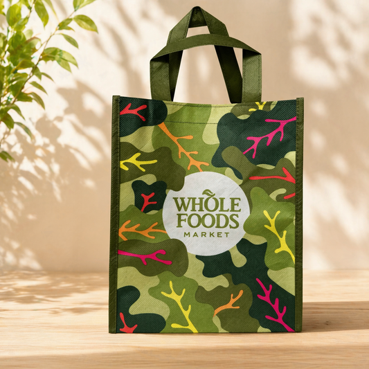 【オンライン限定販売】WHOLE FOODS MARKET ホールフーズマーケット エコバッグ 迷彩ベジタブルプリント　スモール　不織布