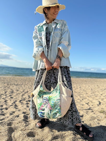 SunNSand マクラメトロピカルリーフトートバッグ