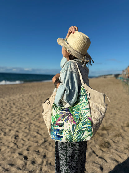SunNSand マクラメトロピカルリーフトートバッグ