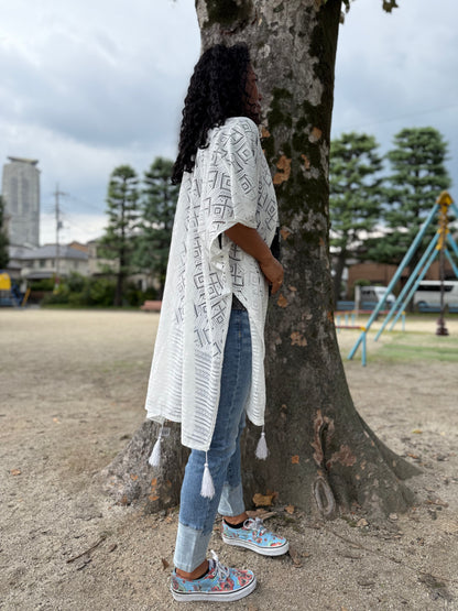 タッセル付きレースキモノ ホワイト