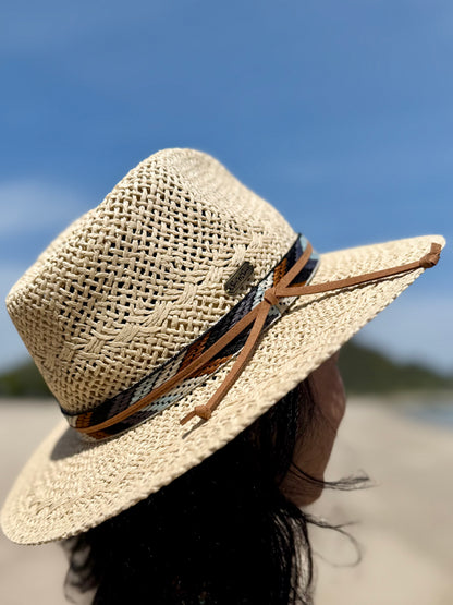 SunNSand ペーパーストロー サファリハット｜ナチュラル編み×柄ベルト