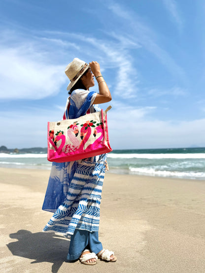 SunNSand フローラルフラミンゴ トートバッグ
