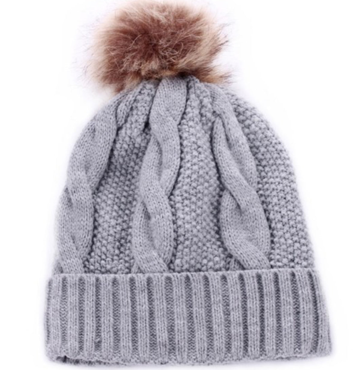 インナーボアケーブルニット帽 ポンポン付き