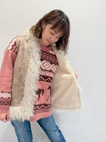 フェイクファー スエード調ベスト