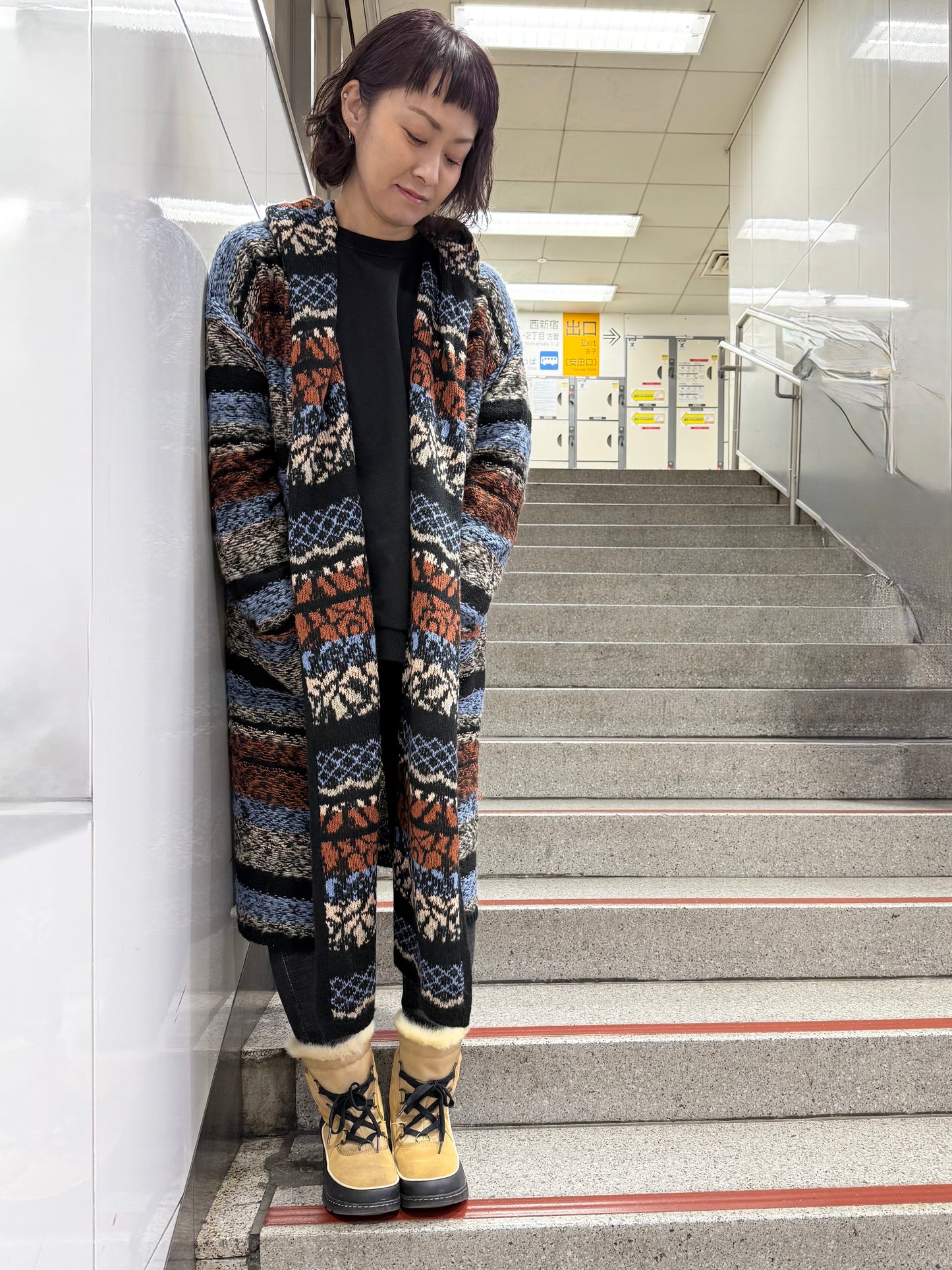 LOVESTITCH ボヘミアンストライプ フード付きニットカーディガン