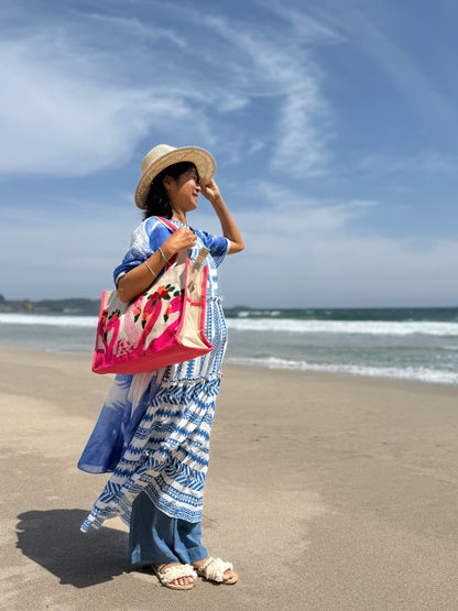 SunNSand フローラルフラミンゴ トートバッグ