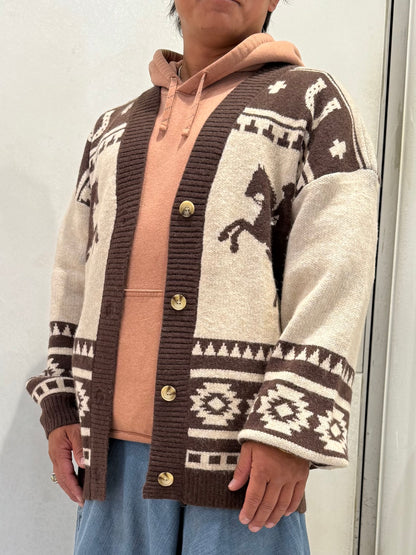 ホース柄 ウエスタン オーバーサイズ ニットカーディガン
