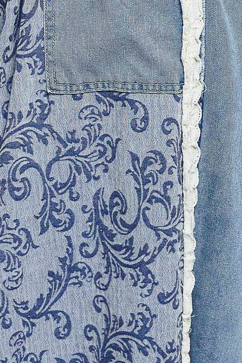 POL クロシェ＆レース切替 デニムジョガーパンツ