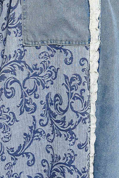 POL クロシェ＆レース切替 デニムジョガーパンツ