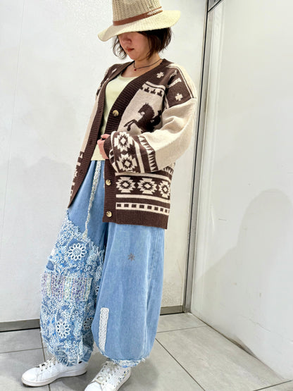 ホース柄 ウエスタン オーバーサイズ ニットカーディガン
