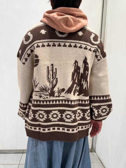 ホース柄 ウエスタン オーバーサイズ ニットカーディガン